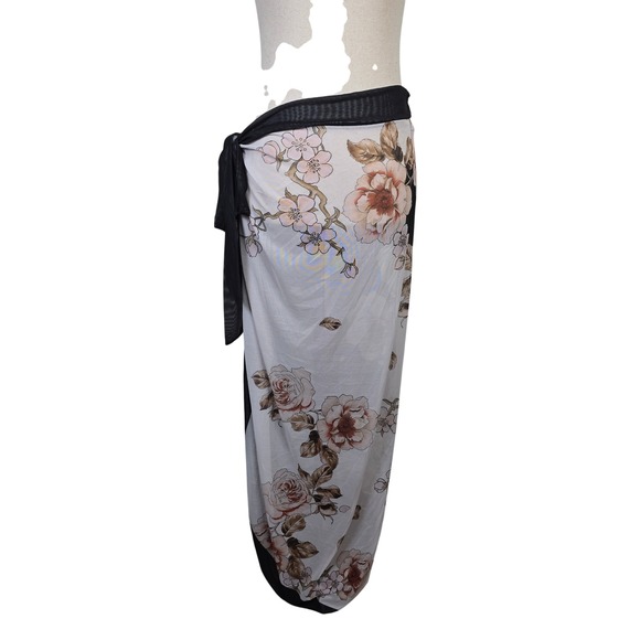 Unbranded Other - Womens Floral Mesh Sarong Wrap Skirt Swimsuit Cover Up Black White Large Long